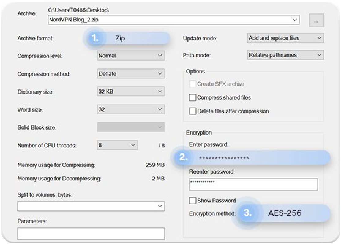 password on zip file windows 10