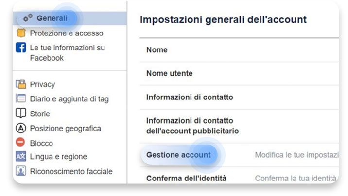 eliminare account facebook