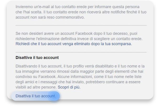 eliminare account facebook