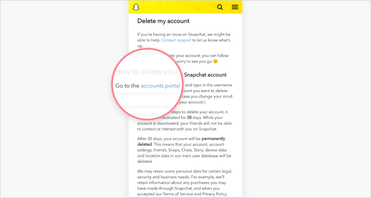 snapchat account master password reset