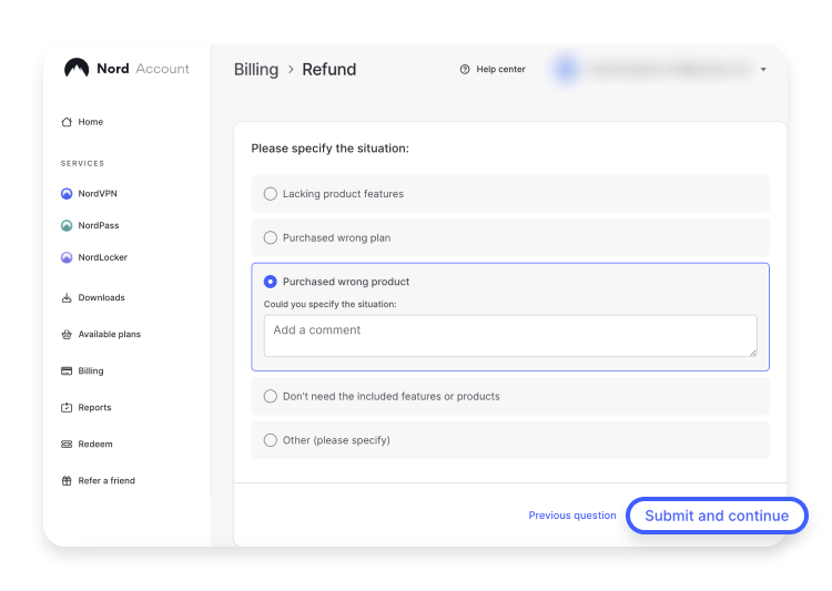 requesting nordvpn refund: step 2 and 3