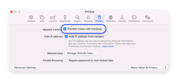 stop safari cross site tracking: step 3