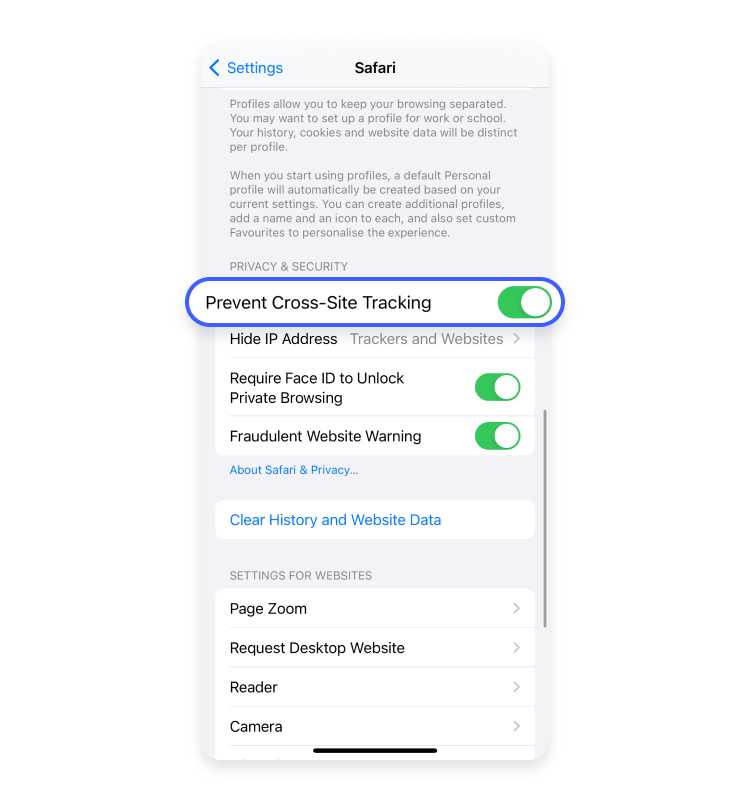 stop ios cross site tracking: step 3