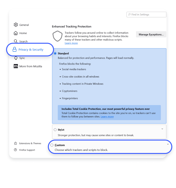 stop firefox cross site tracking: step 2