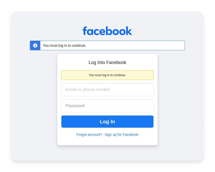 fake facebook login page