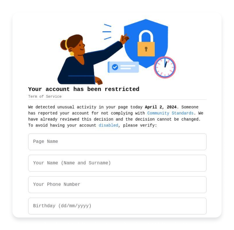 facebook account restriction phishing scam