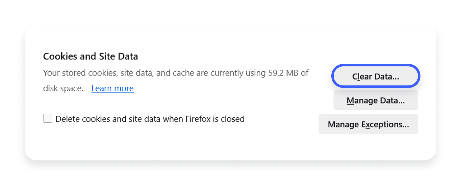 clear cookies and site data in Firefox