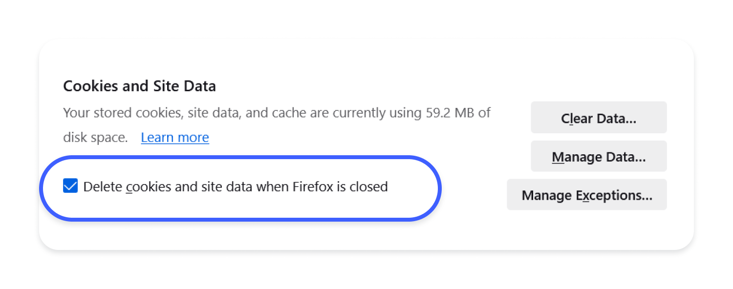 delete cookies and site data in Firefox