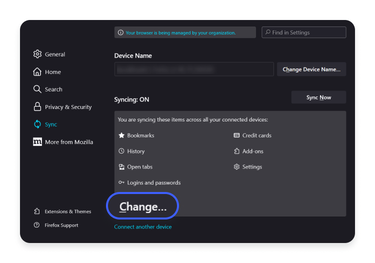 changing sync settings in firefox: step 1