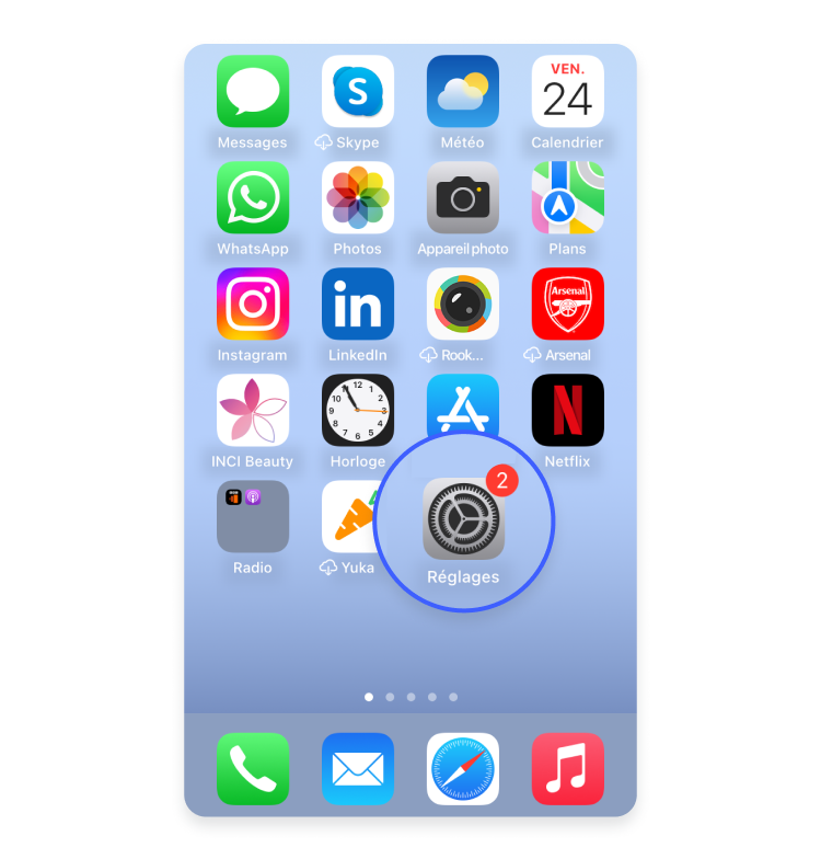 Ouvrir Réglages dans l'iPhone