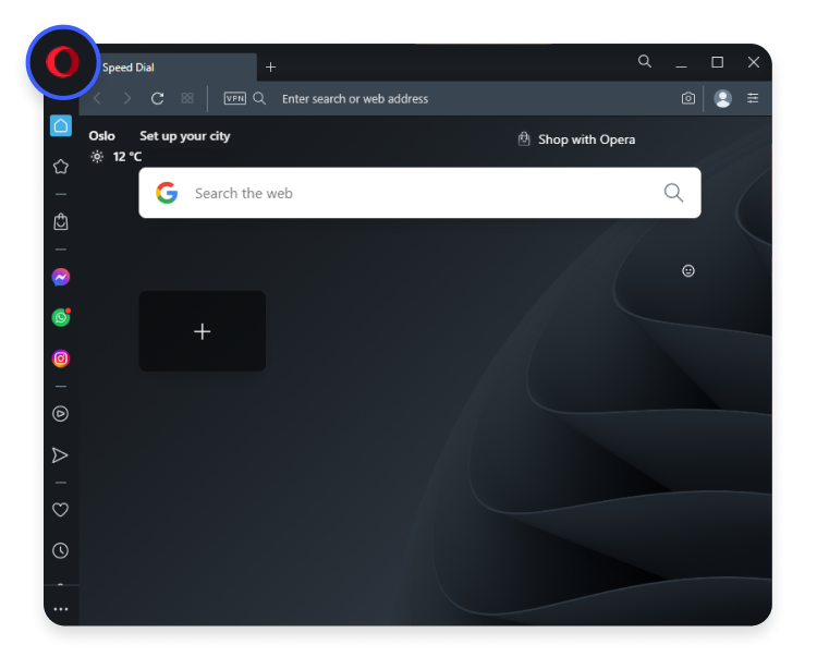 Buka penyamaran di Opera: Langkah 1 – Klik ikon Opera