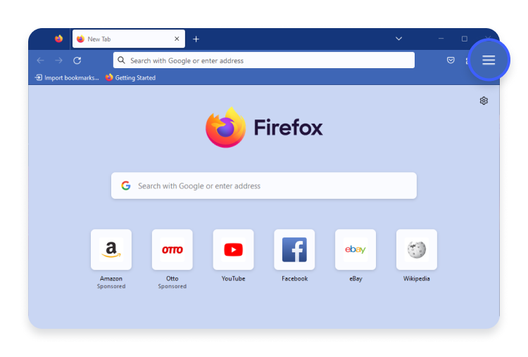 Buka penyamaran di Firefox: Langkah 1 – Buka Pengaturan