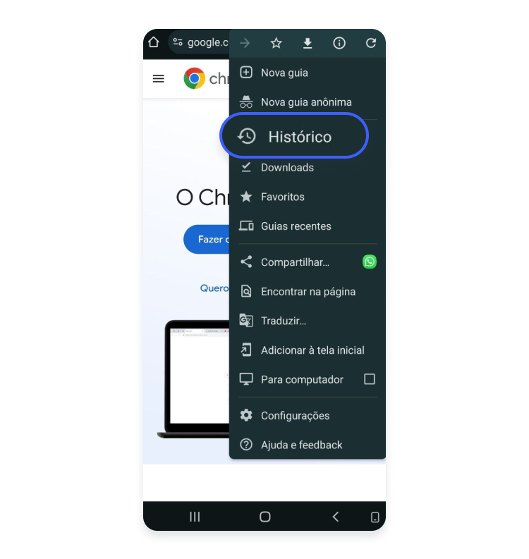 limpar cache chrome no Android: passo nº2