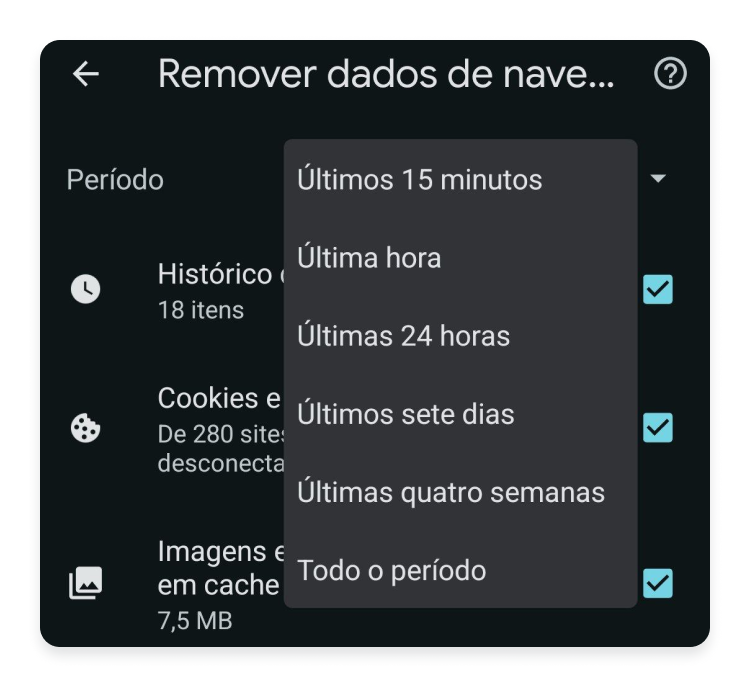 limpar cache chrome no Android: passo nº4