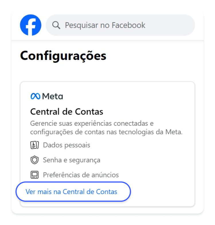 excluir facebook temporariamente: passo nº5 - clique central de contas