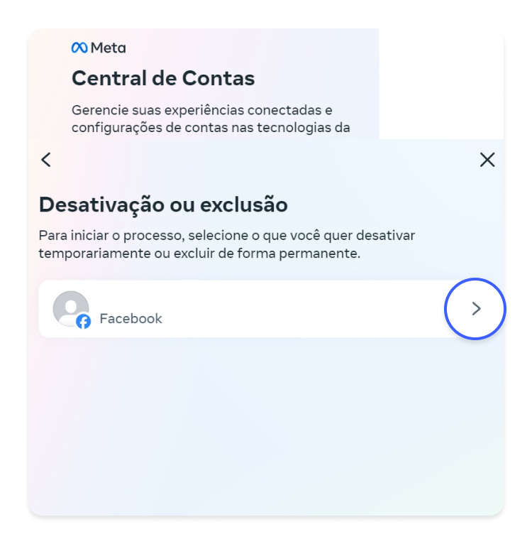 excluir facebook temporariamente: passo nº9 - selecione conta