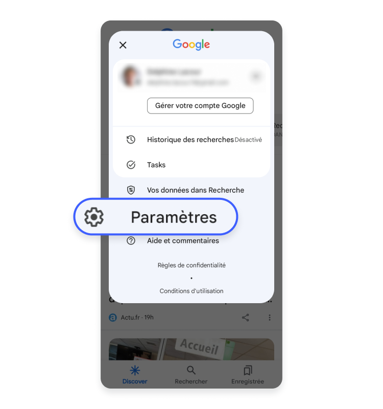Paramètres du compte Google sur mobile