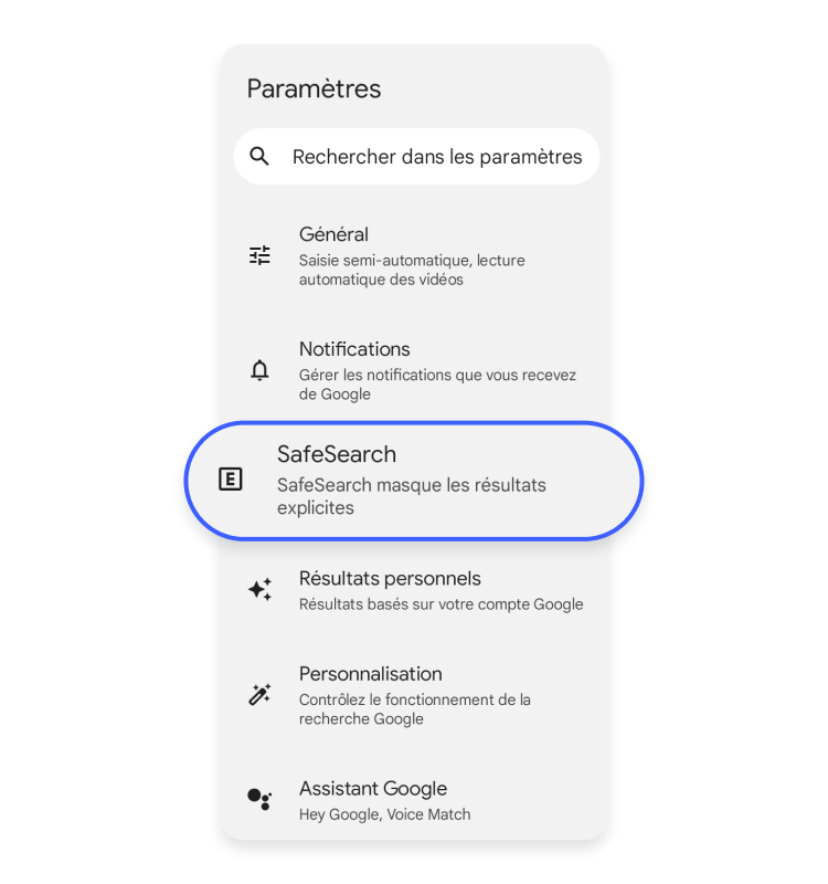 Paramètres SafeSearch sur mobile