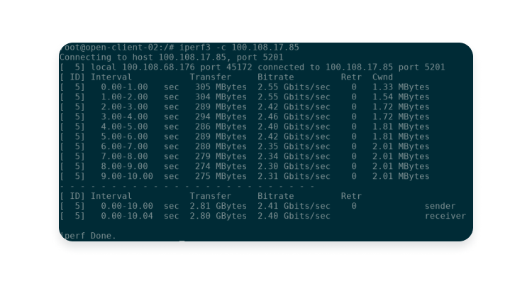 iperf3 single tcp connection test screenshot