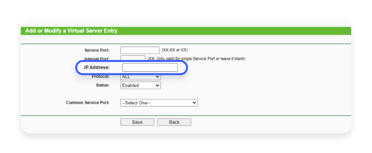 Enter the device IP address