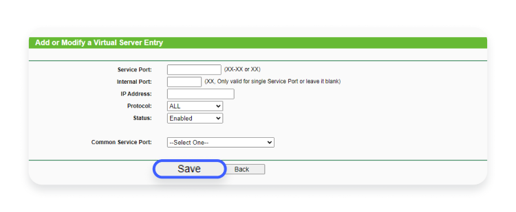 Save port forwarding changes