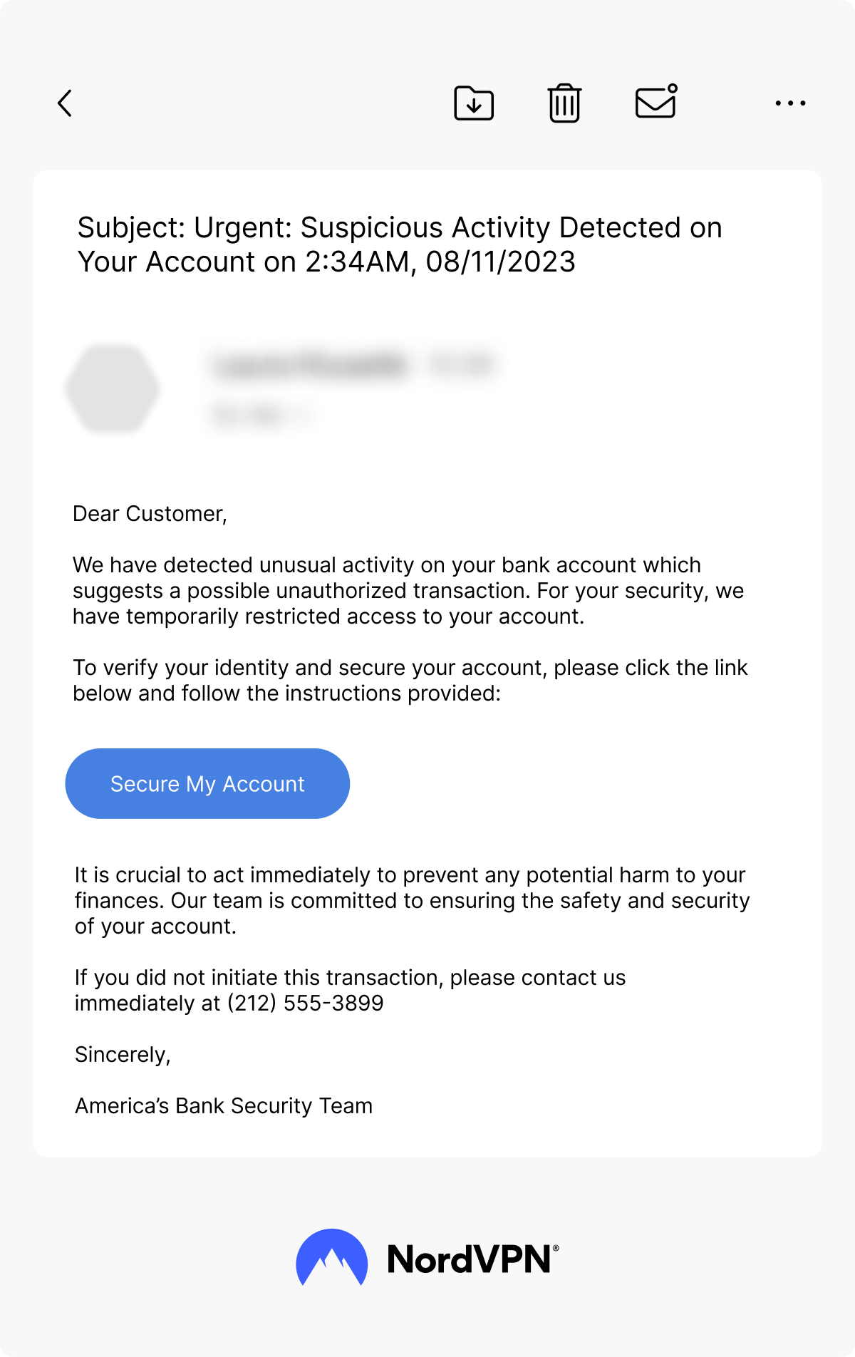 suspicious account activity spam example