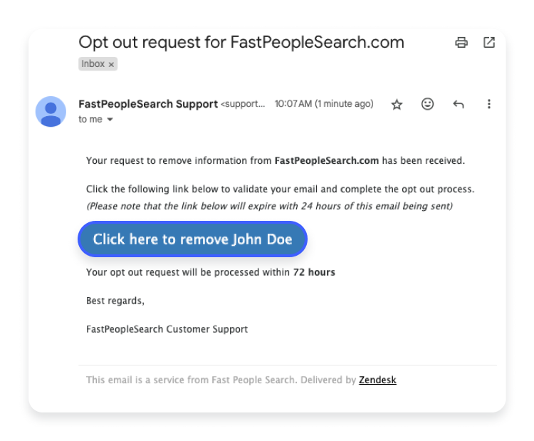 Email link to remove FastPeopleSearch information