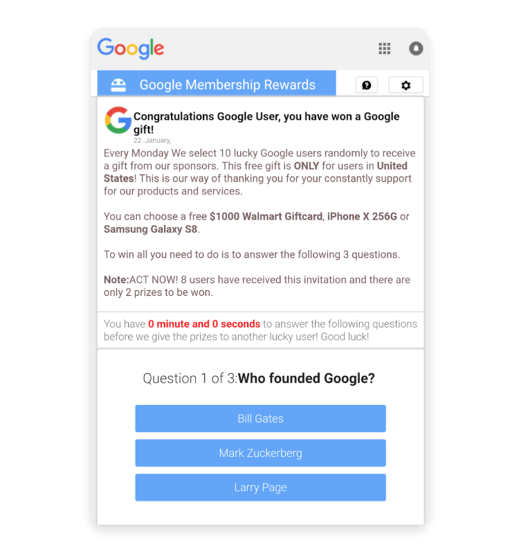 Google prize scam