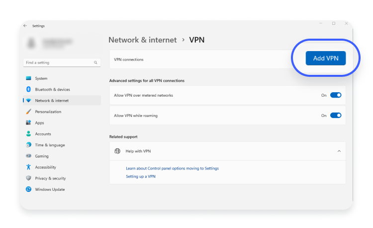 Επιλέξτε Προσθήκη VPN