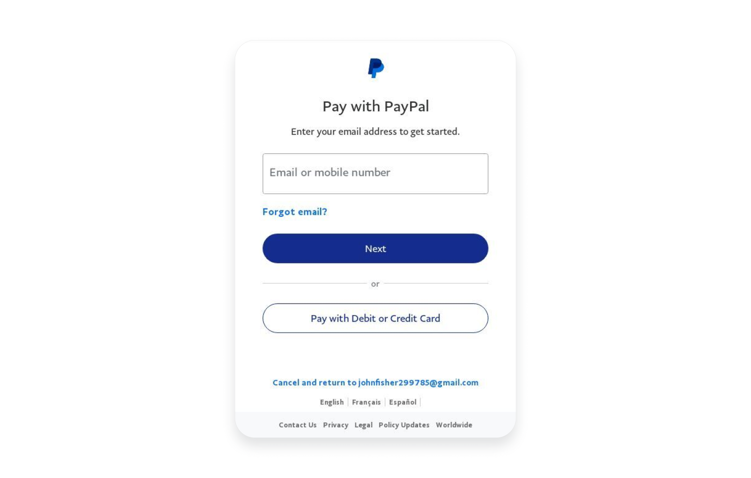 PayPal phishing example