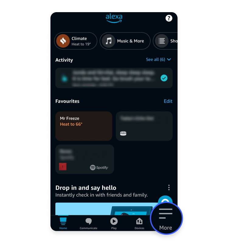 Alexa app tap more