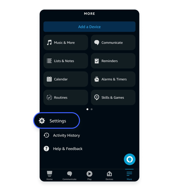 Alexa app settings