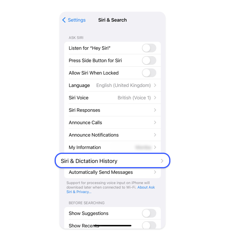 Siri and dictation history