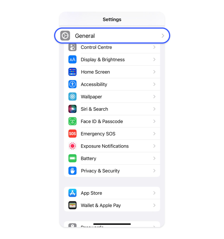 iPhone settings general