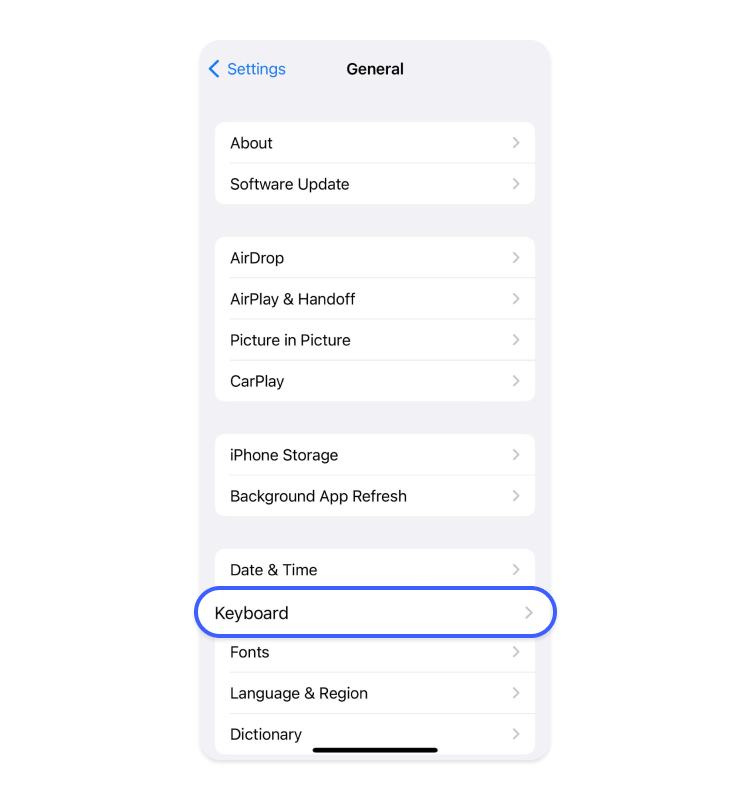 iPhone settings keyboard