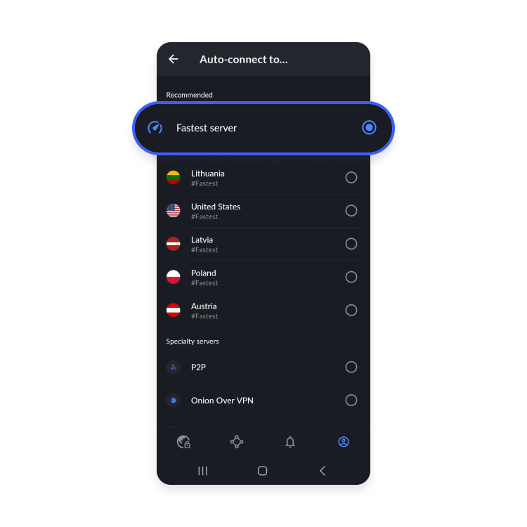 auto-connect setup on android: step 5 - select server