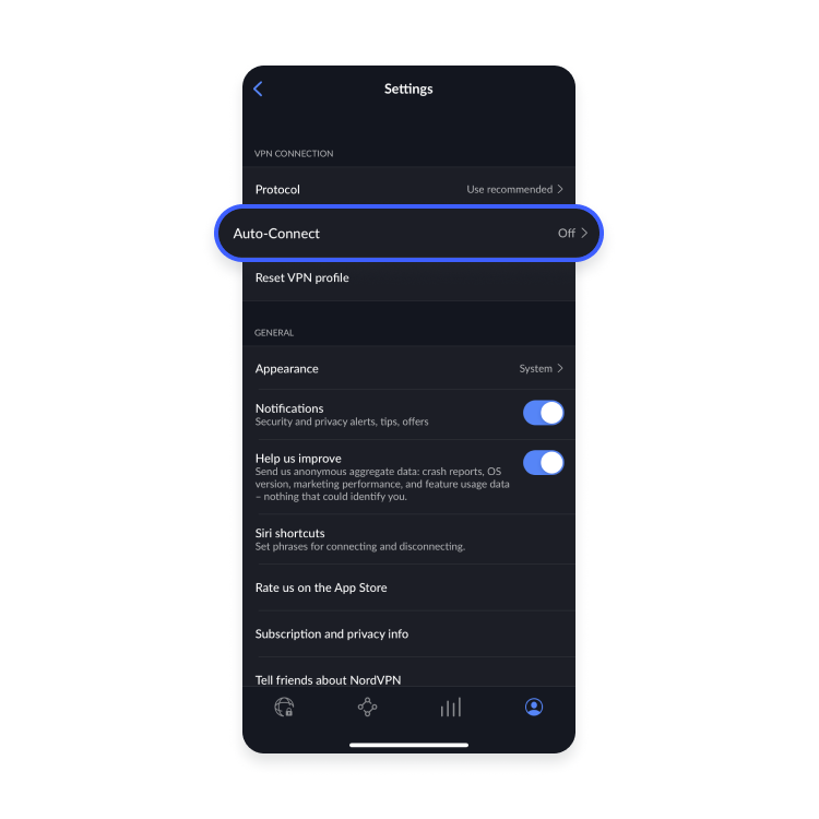 auto-connect setup on ios: step 2 - open autoconnect settings