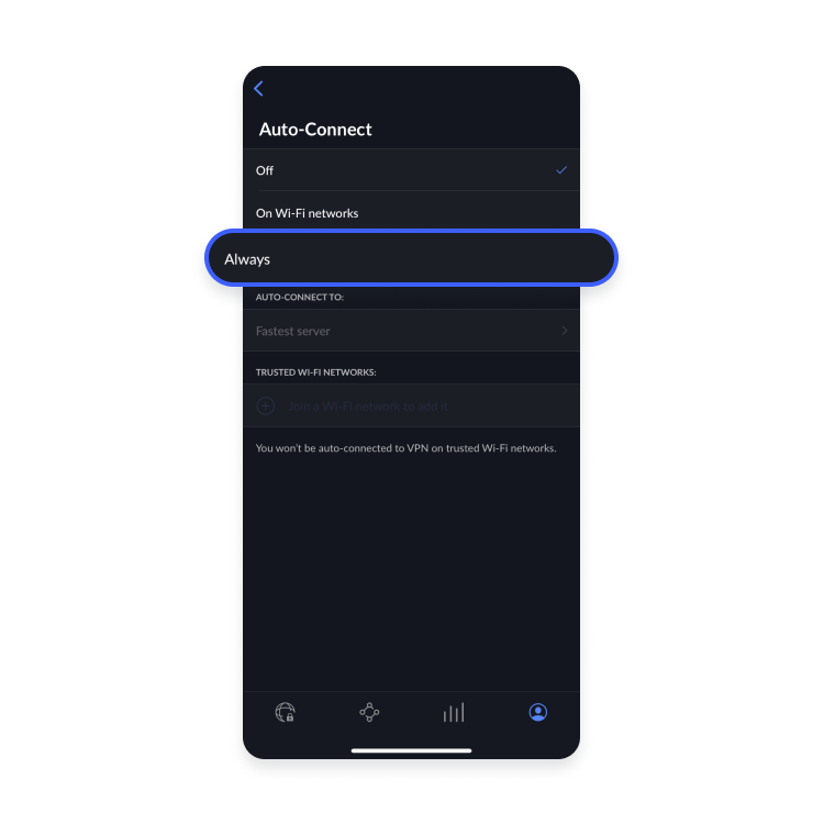 Configuración de conexión automática en iOS: Paso 3 - Seleccione la opción preferida