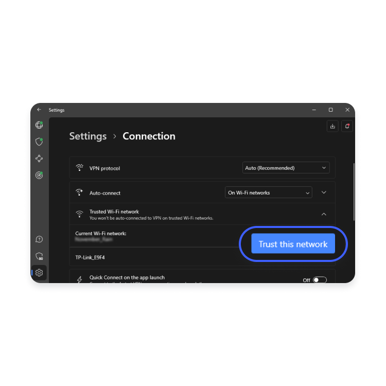 Configuración de conexión automática en Windows: Paso 5 - Agregar red de confianza