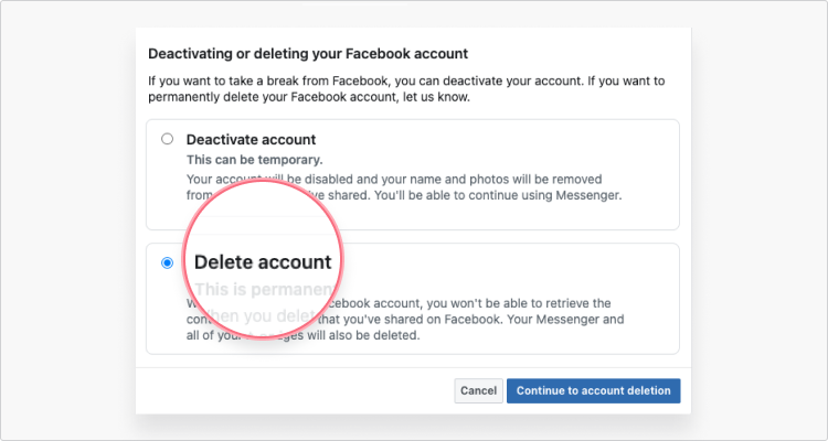 Удалить Facebook