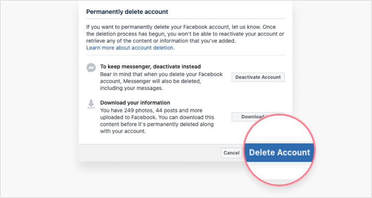 To delete account how facebook
