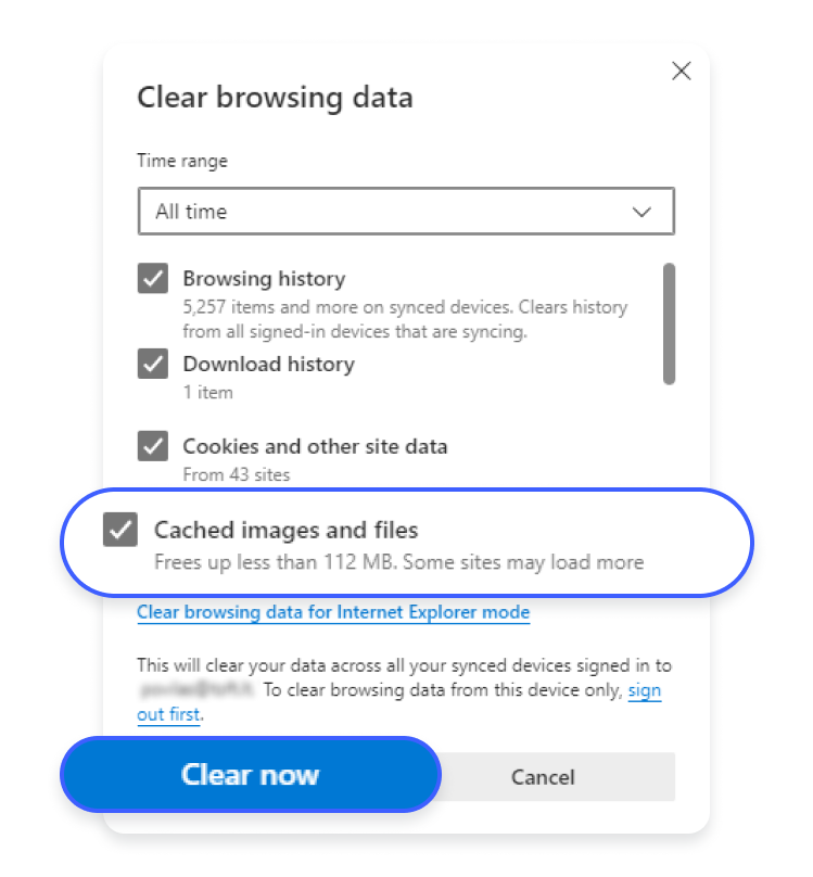 clear cached images and files on Edge